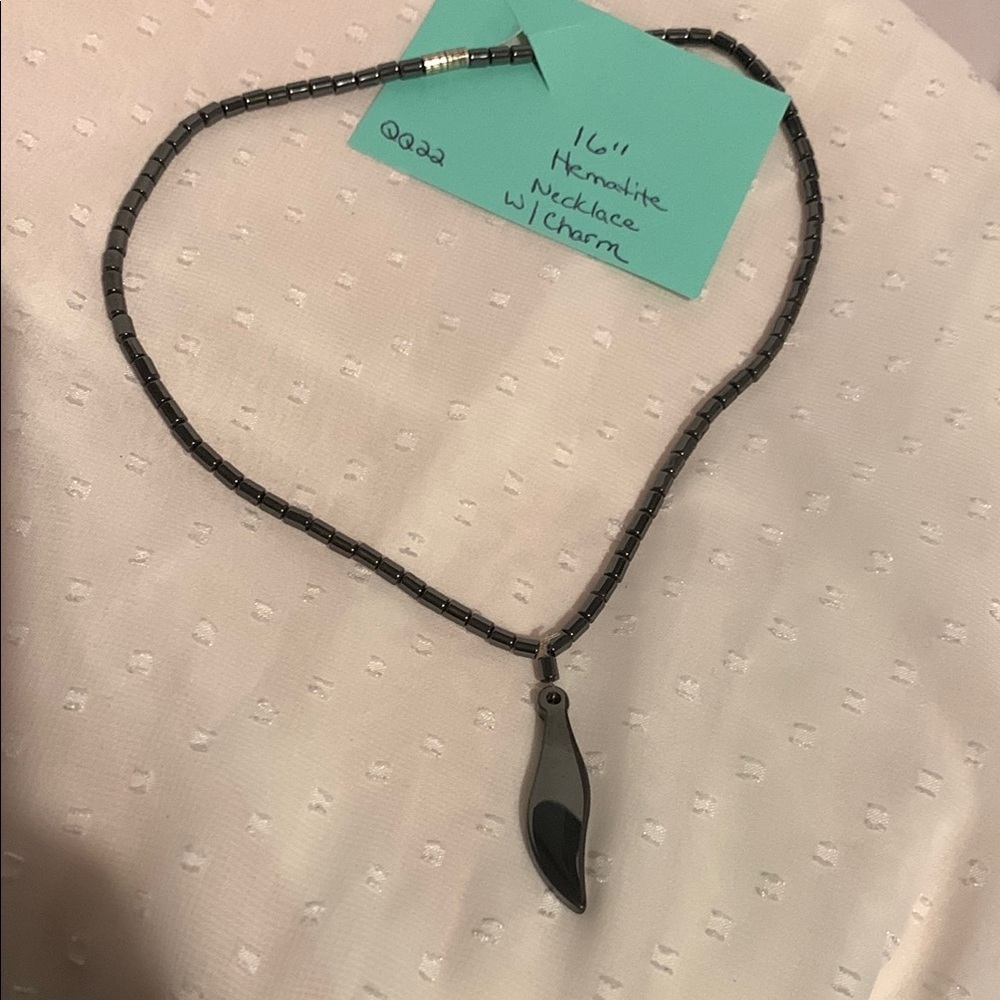 Hematite Necklace with Charm 16” (QQ22) NWOT
